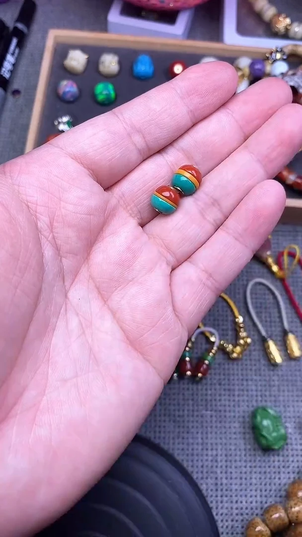 手工艺品琉璃红绿灯汉堡珠卡8mm 2个发