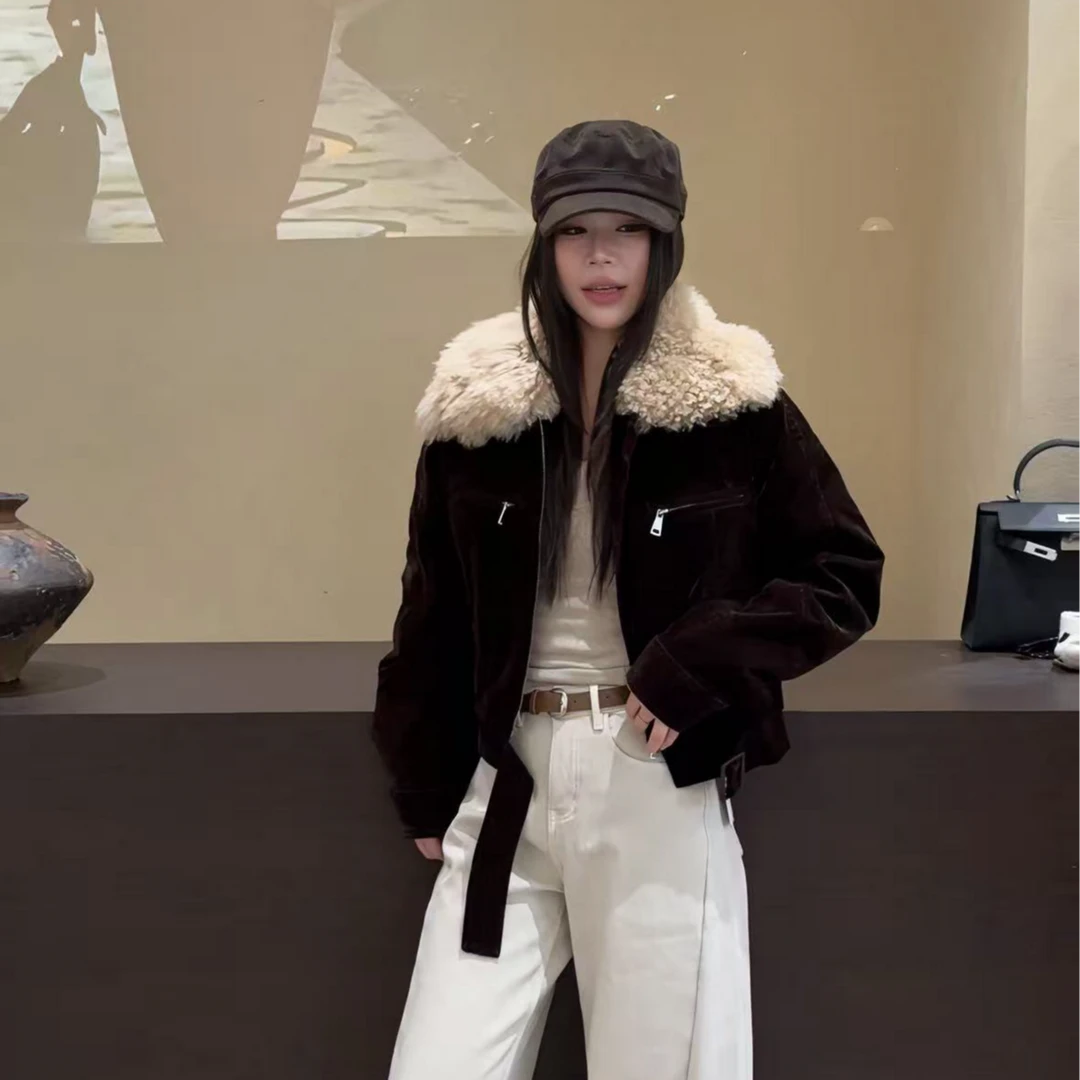 【格子家】冬季可拆卸绵羊毛毛领90鹅绒服B532