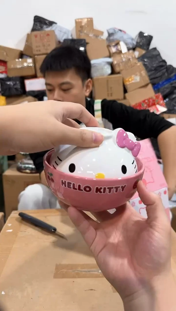 瓷片B款原盒kt猫带盖泡面碗