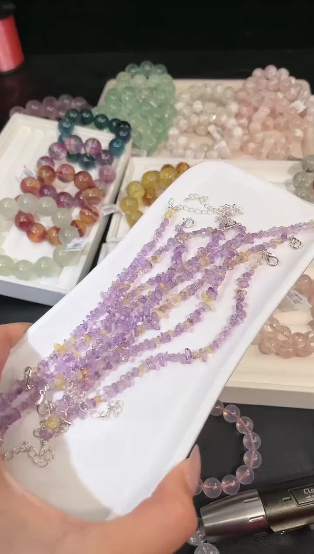 水晶手链未镶嵌多样性发一紫黄手链