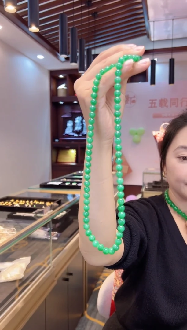 项链未镶嵌翡翠高冰甜阳绿珠子项链