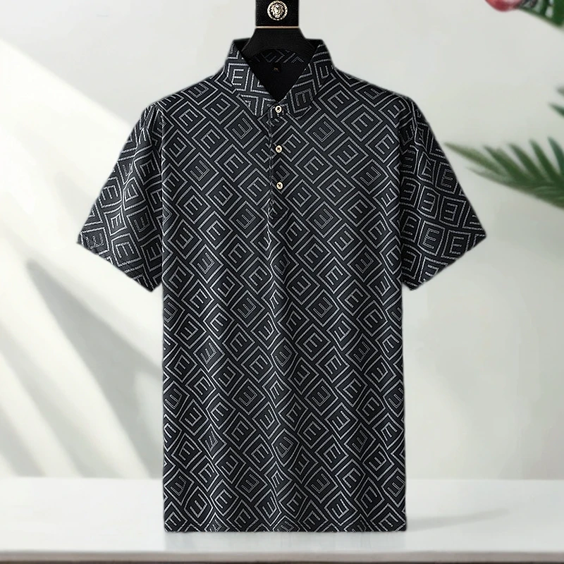 夏季新品男士商务休闲POLO衫宽松大码肥佬翻领短袖冰丝T恤衫