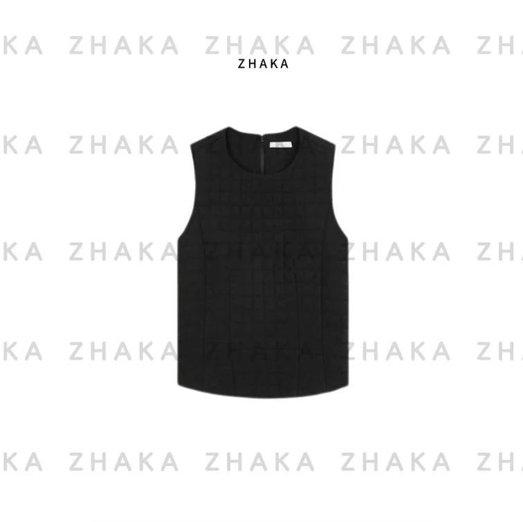 ZHAKA/方格真丝无袖防弹马甲上衣zk998