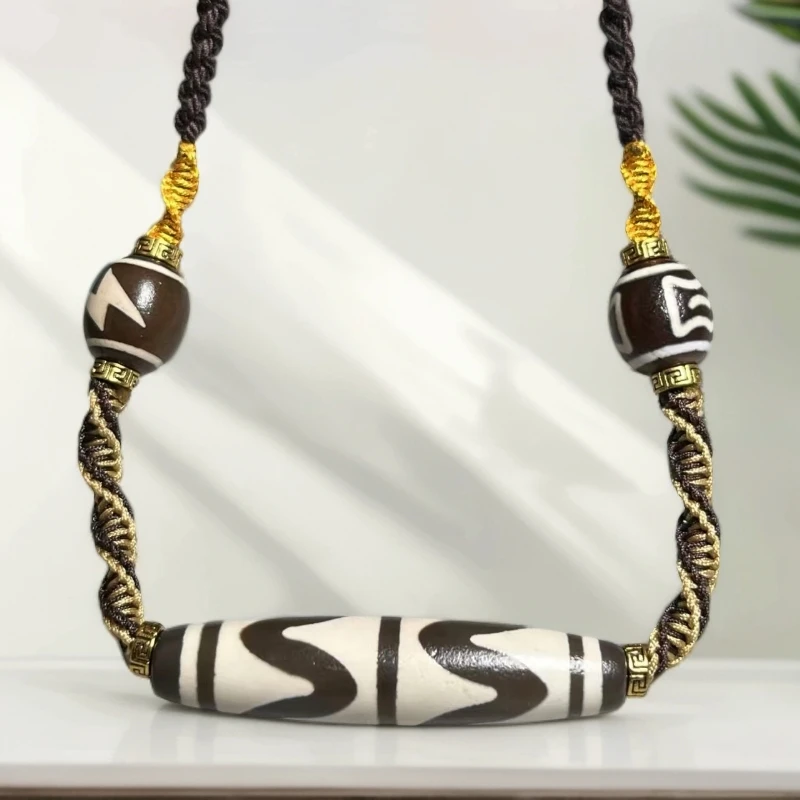 藏式天然虎牙玛瑙珠天珠吊坠锁骨链男女通用款复古玛瑙吊坠项链