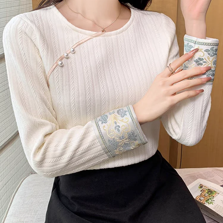 新中式内搭女春季新款中国风打底衫刺绣小衫长袖上衣156