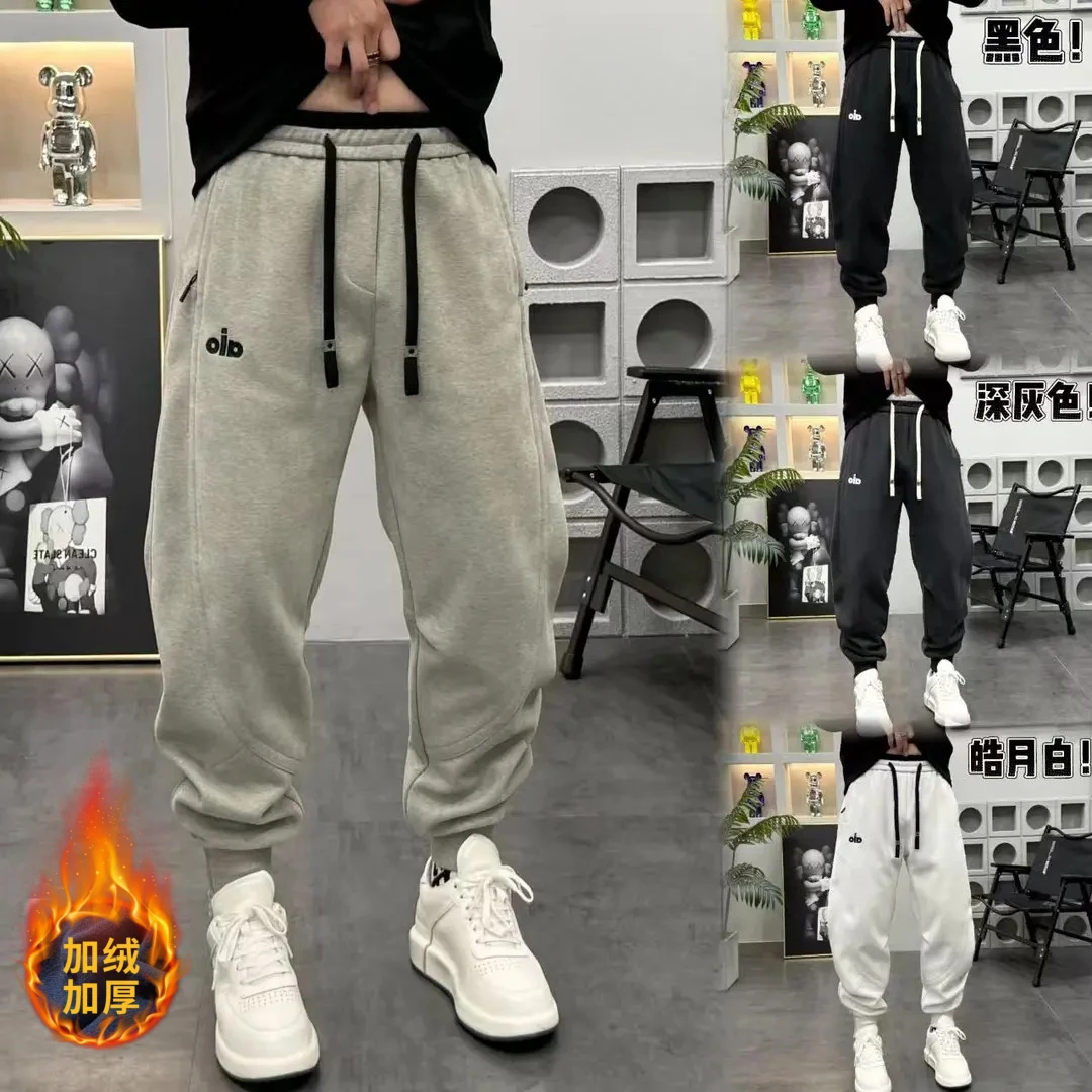 秋冬新款潮流百搭时尚宽松拼色腰拉链裤脚男士休闲裤加厚卫裤