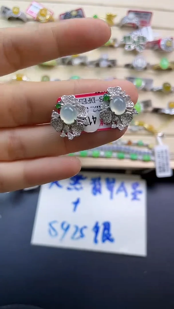 银S925镶嵌戒指翡翠翡翠 蛋面 银S925镶嵌