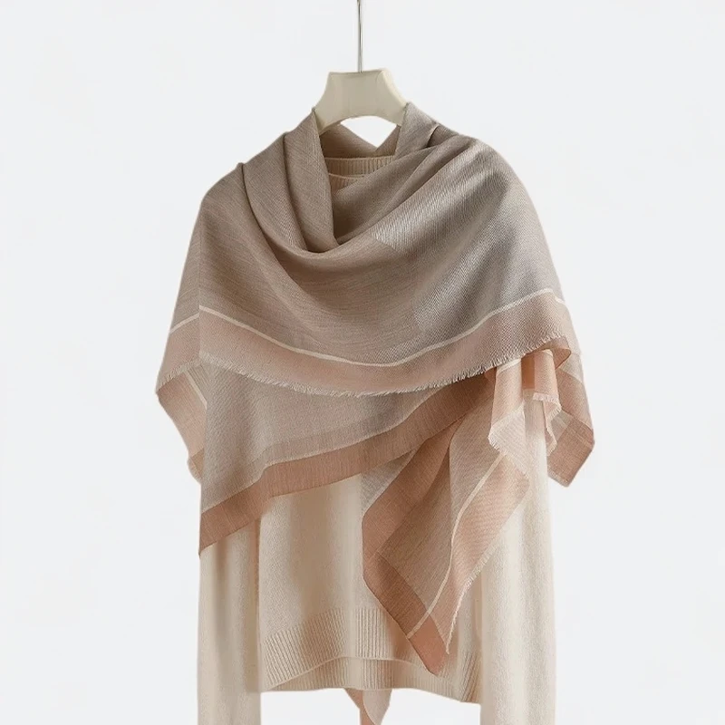 方巾丝巾高档时尚百搭2025年新款爆款韩剧条纹围巾明星同款丝巾