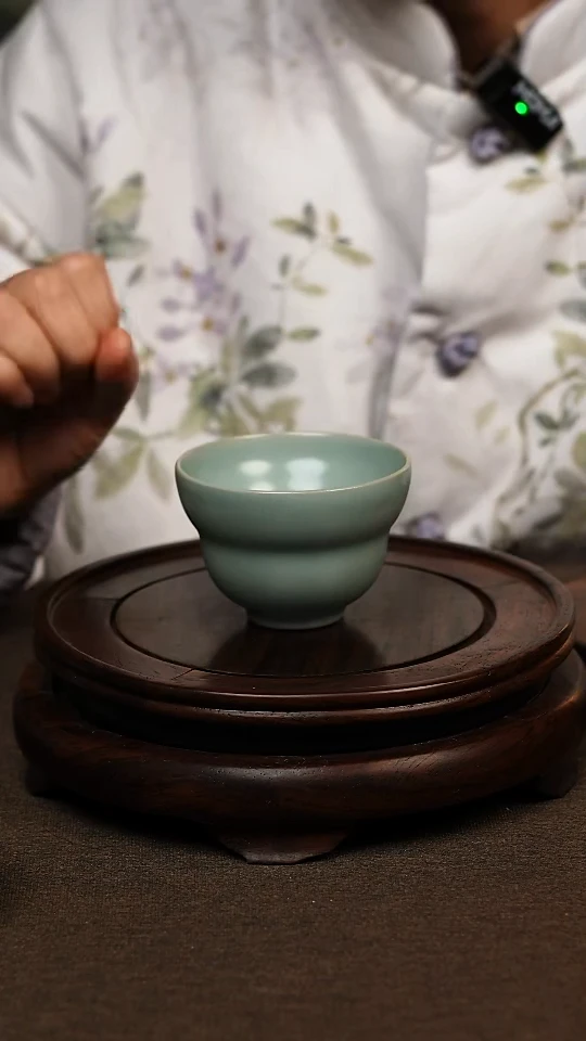 瓷片仿古天青葫芦杯100ml 微瑕 不带礼盒