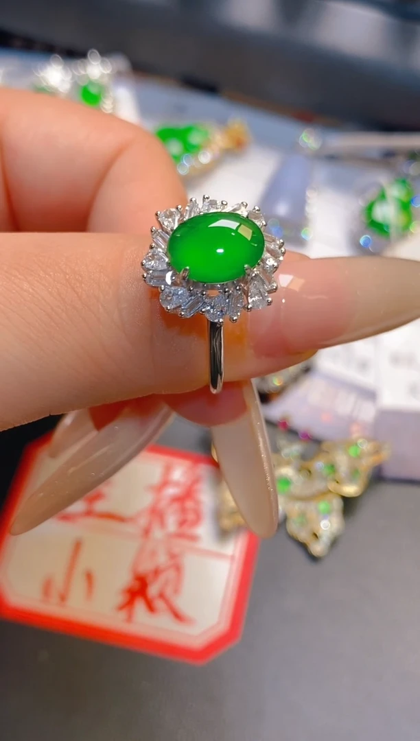 翡翠银S925镶嵌耳饰天然