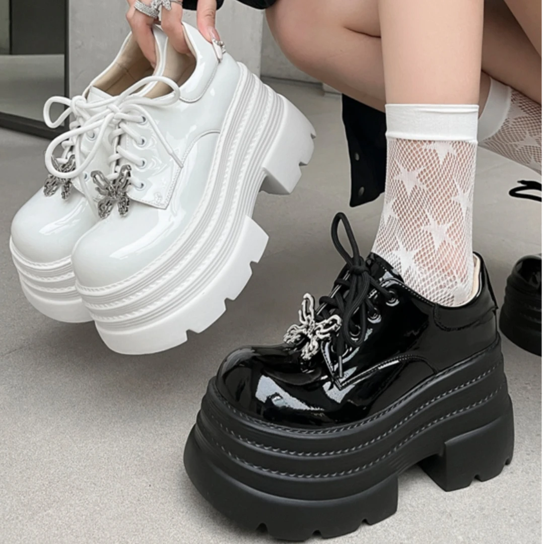 时尚复古厚底松糕小皮鞋春季英伦风富家千金轻奢增高圆头乐福鞋