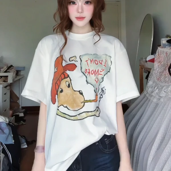 100%纯棉夏季新款设计感时尚短袖t恤女宽松学院风显瘦小众上衣服