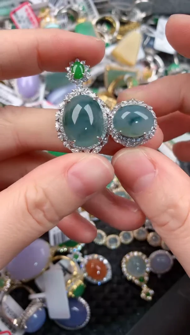 银S925镶嵌戒指翡翠10-10-10    1