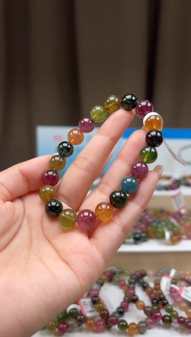 未镶嵌手串碧玺9.8mm巴西老料玻璃体高档糖果色碧玺单圈手串