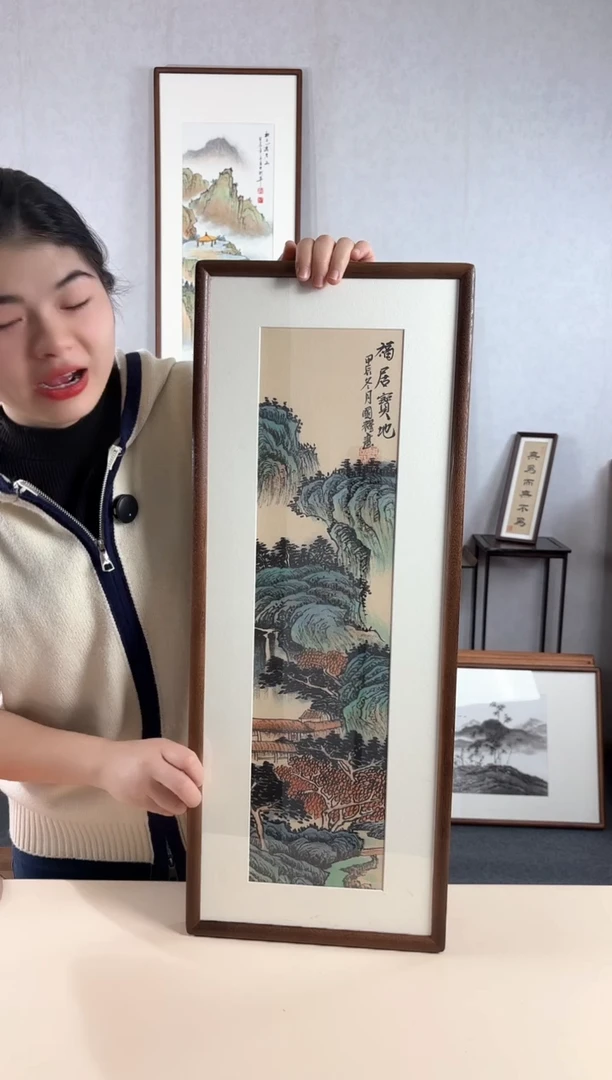 【闪购商品】国画手绘*福居宝地*28*72cm实木框