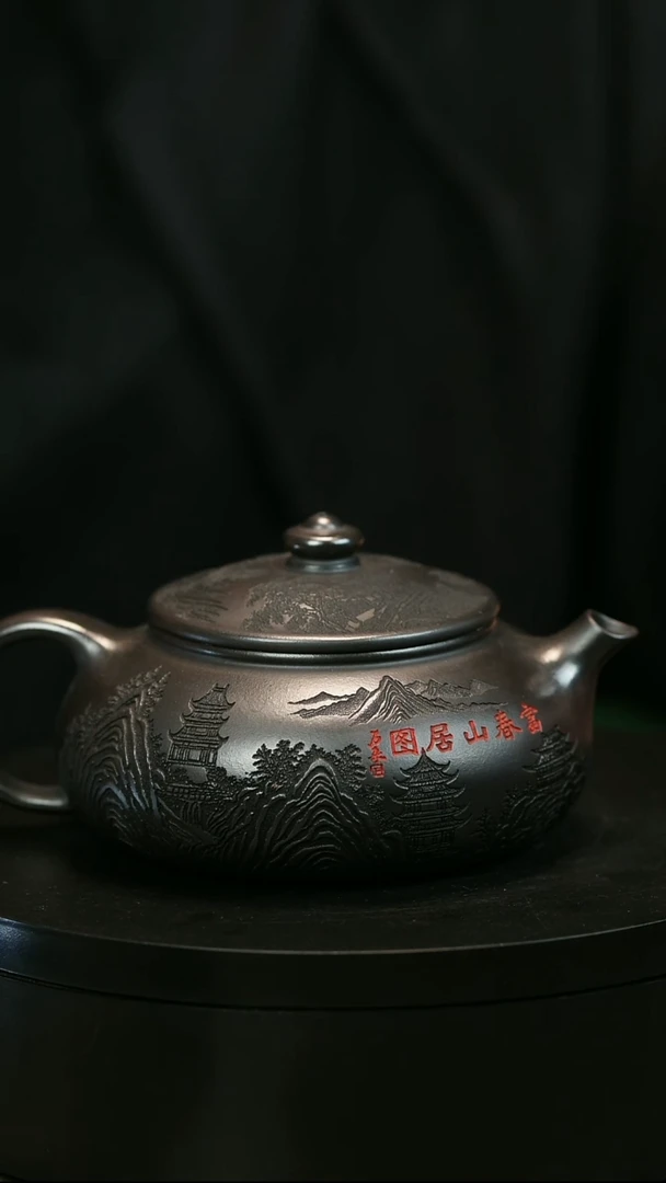 茶壶紫砂大****锤H1823李传荣石黄刻绘寒江