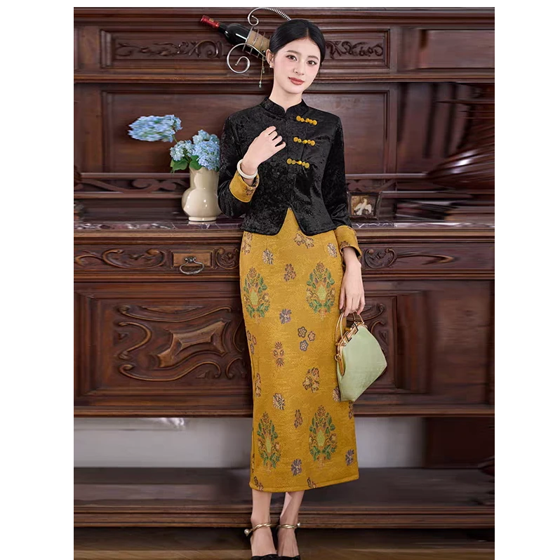1033-绝美新中式国风假两件气质改良加绒旗袍
