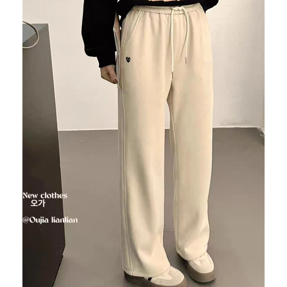 阔腿宽松松紧腰休闲女垂坠松弛感直筒裤9915