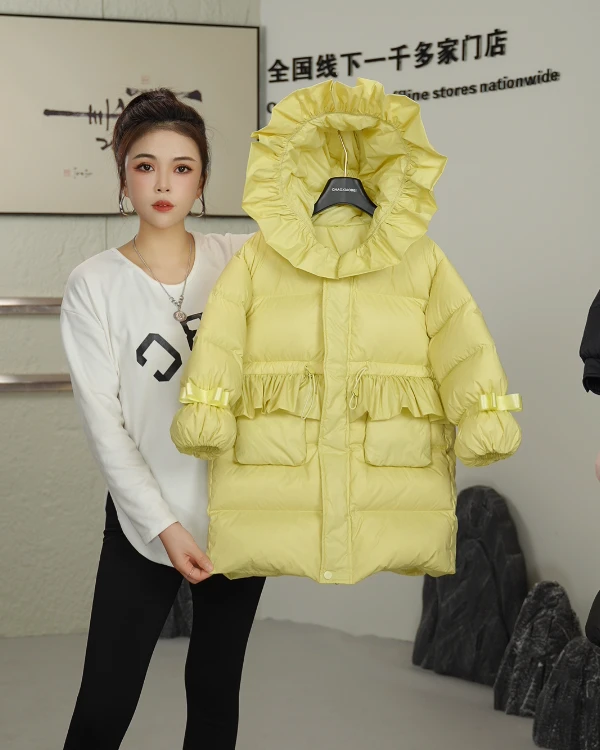 儿童外套女童羽绒服连帽中长款童装时尚羽绒服加厚韩版冬季纯色