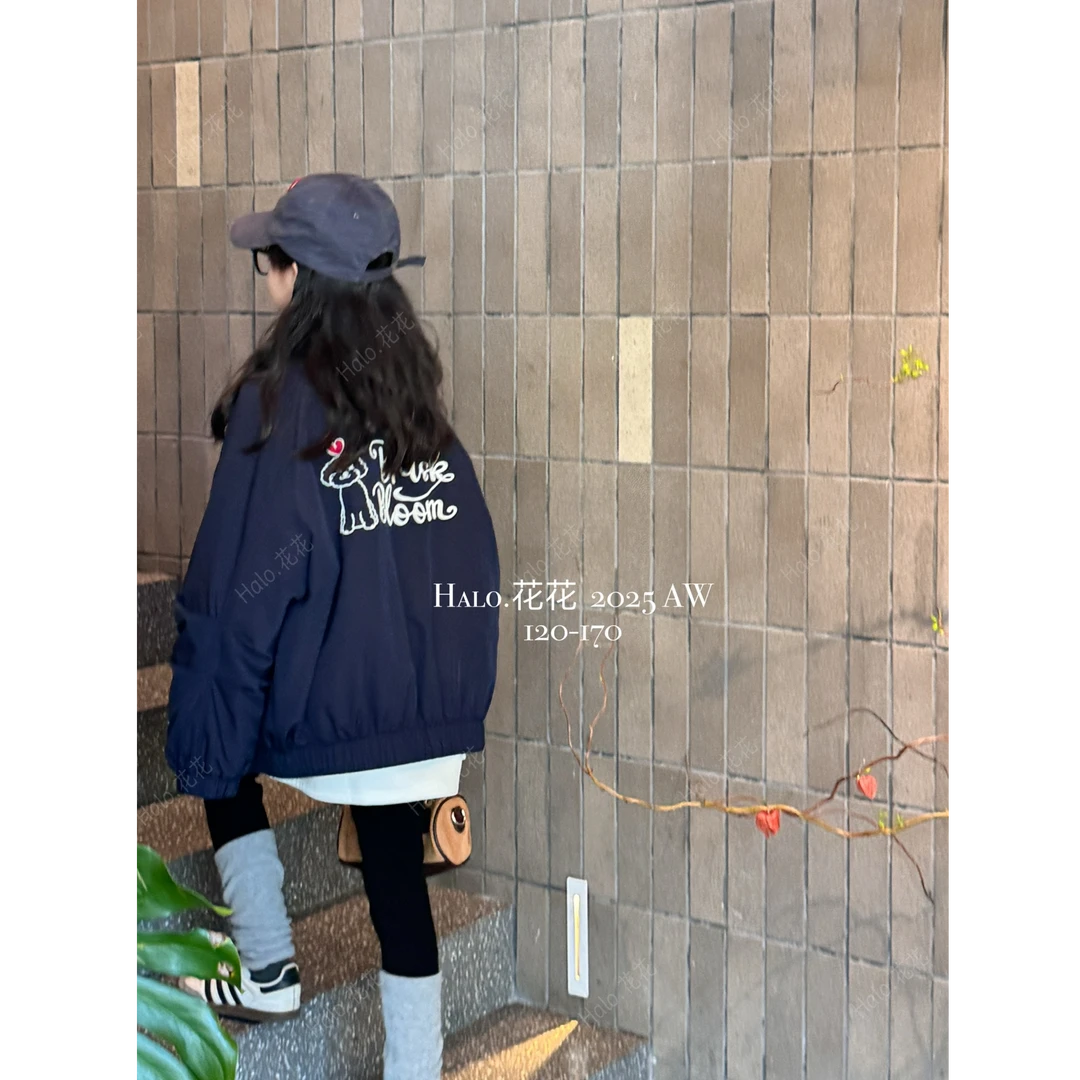 2025冬季新品女童韩版卡通刺绣夹棉拉链外套百搭童装棉服L25812