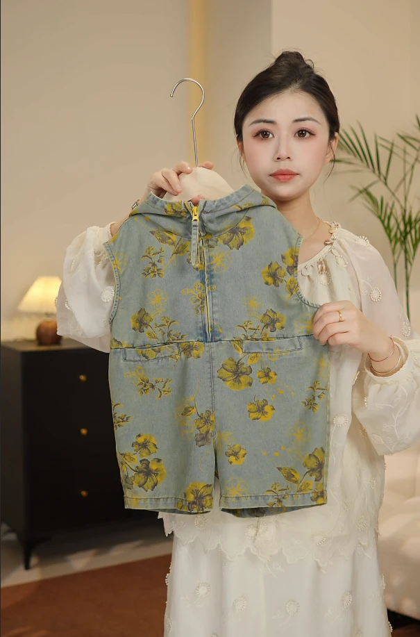 【JD】2025新款儿童夏季新品可爱牛仔背带裤阔腿连体裤24918