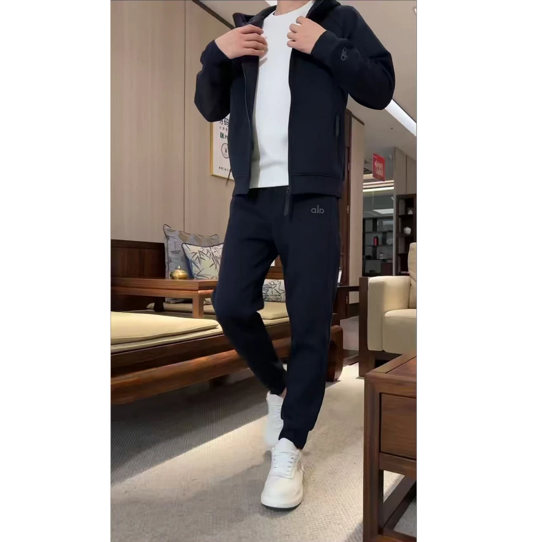 秋季新款男士百搭连帽常规款拼接休闲运动套装运动风时尚男士爆款
