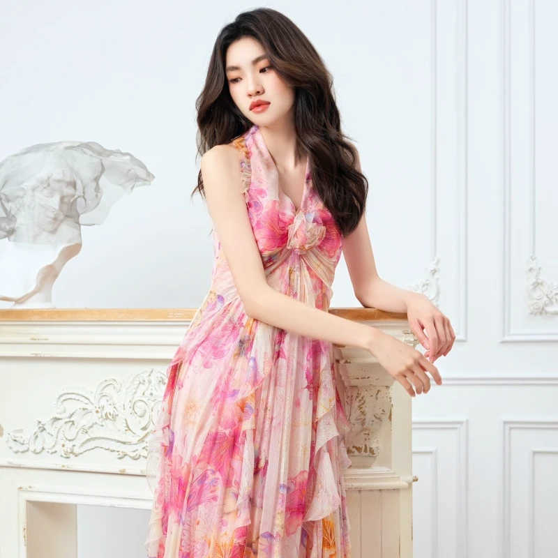 【诗语专属】YINGCHOI彩丝挂脖连衣裙32321