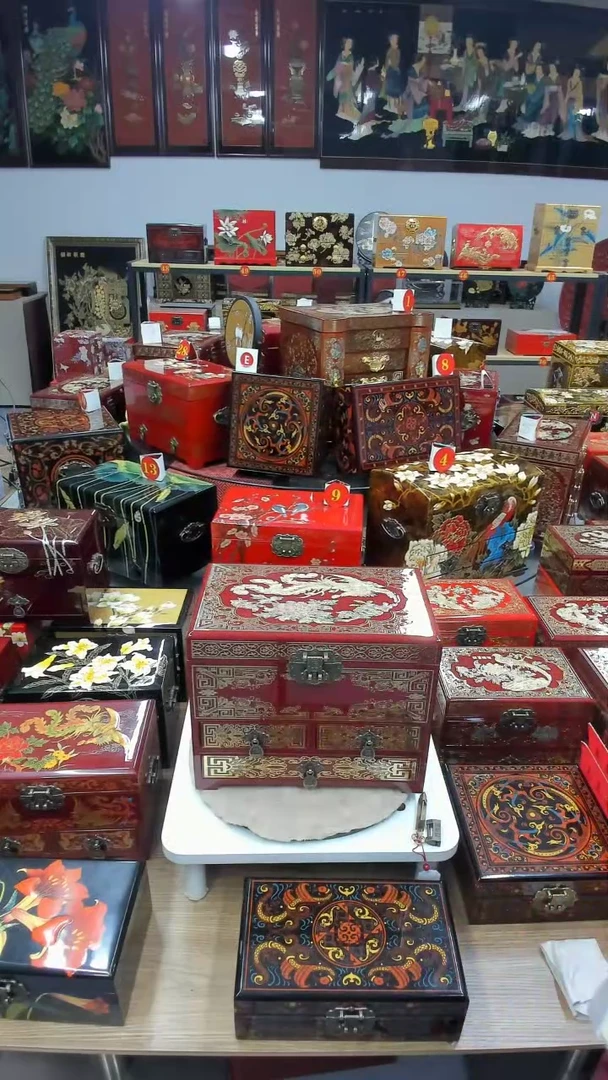 【闪购商品】28酒红四层铜丝贝壳镶嵌凤戏牡丹升级款