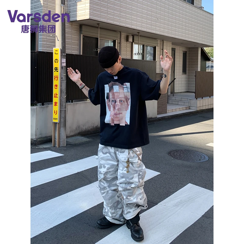 唐狮集团Varsden日系街头人像印花短袖男宽松痞帅T恤圆领休闲上衣