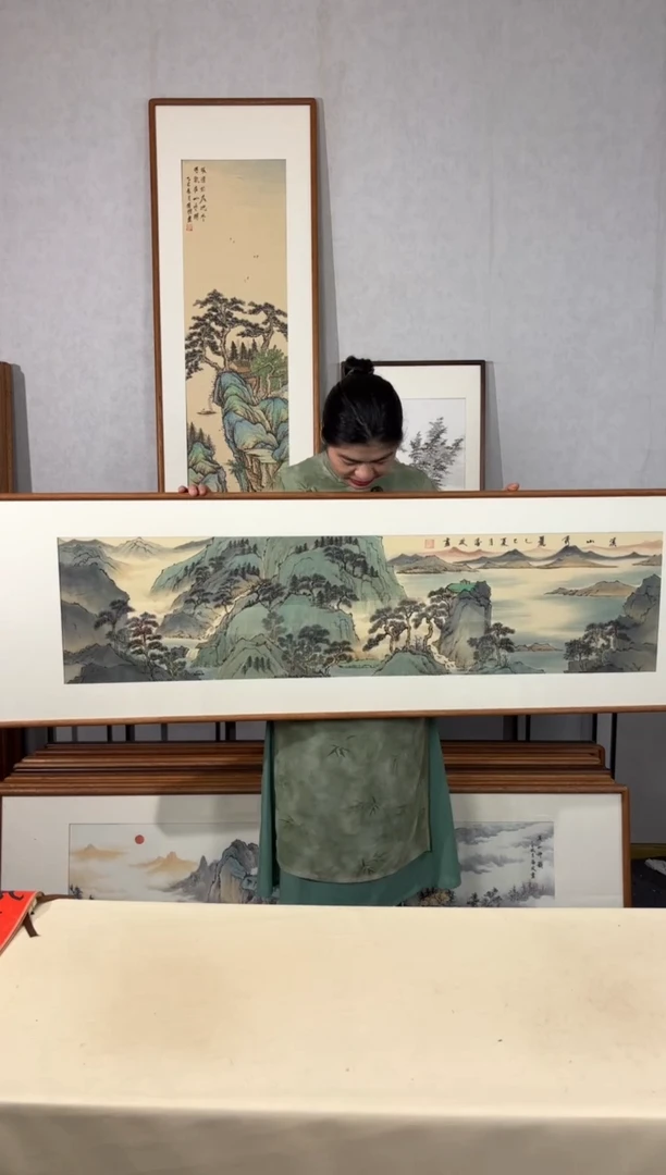 国画手绘*溪山秀丽*52*172cm带框发货