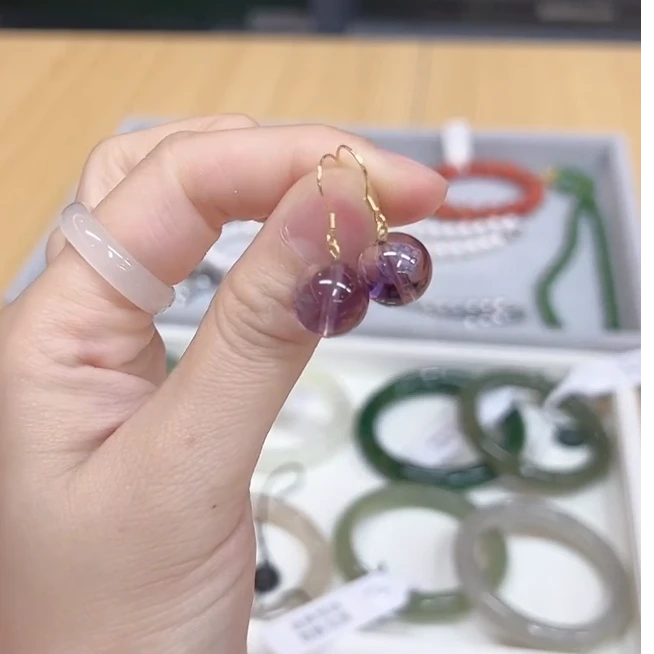 Gloire/古名【睿泽鉴宝】S925紫水晶圆珠耳钩11mm+ JJT2372
