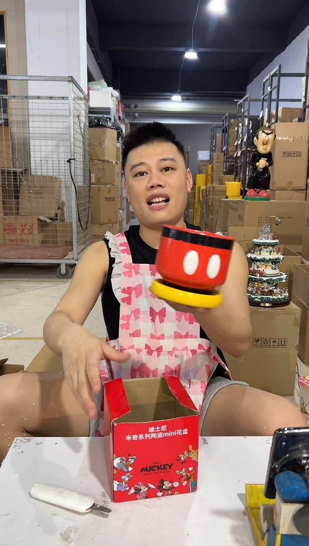 瓷片原盒米奇花盆 陶瓷
