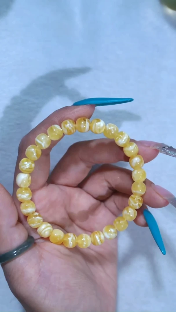 手链琥珀未镶嵌收藏级8mm金瓷白虎皮纹蛋花汤
