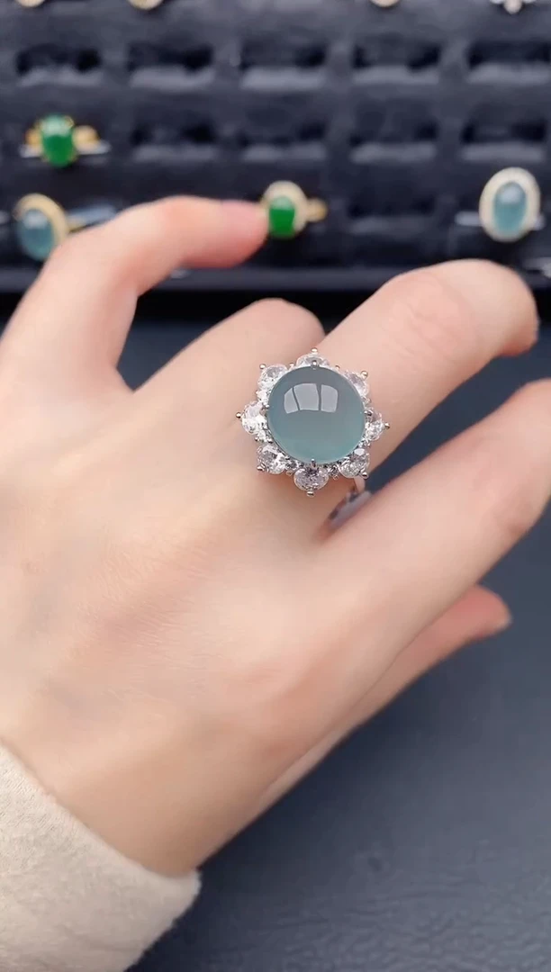 银S925镶嵌戒指翡翠天然a货翡翠190