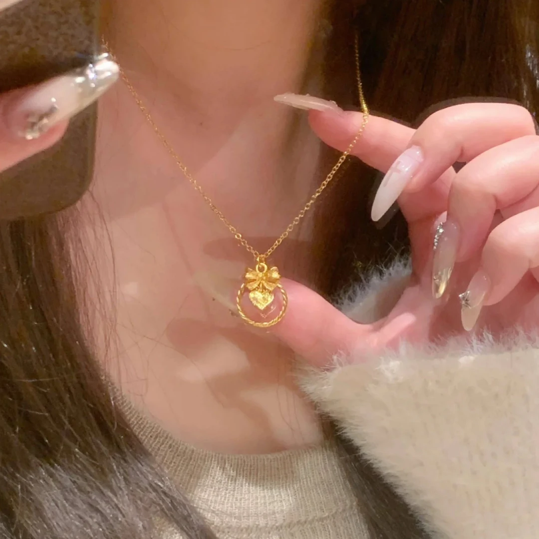 铜合金项链 新款爆闪碎碎冰爱心公主蝴蝶结项链女精致百搭不掉色