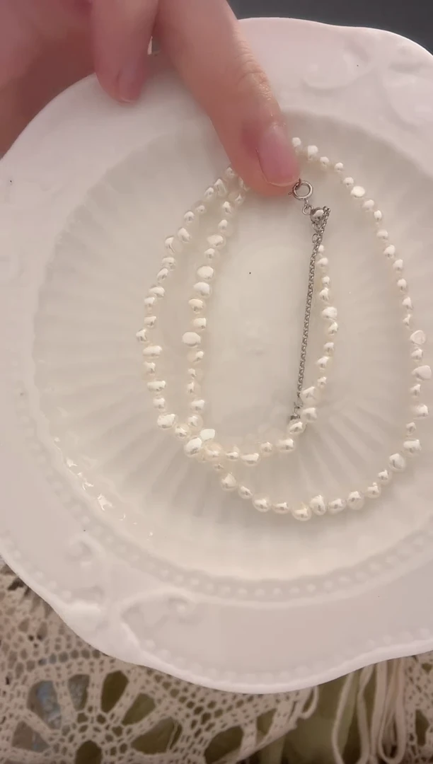 淡水珍珠银S925镶嵌颈饰无核花瓣项链