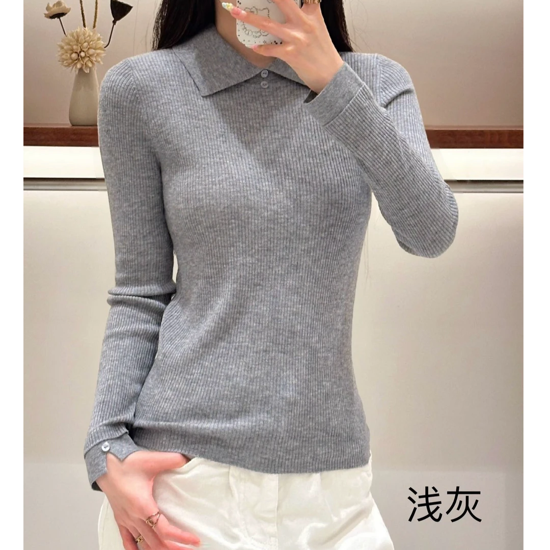 苗姐【轻暖随行】超细美丽诺羊毛翻领毛衫568815