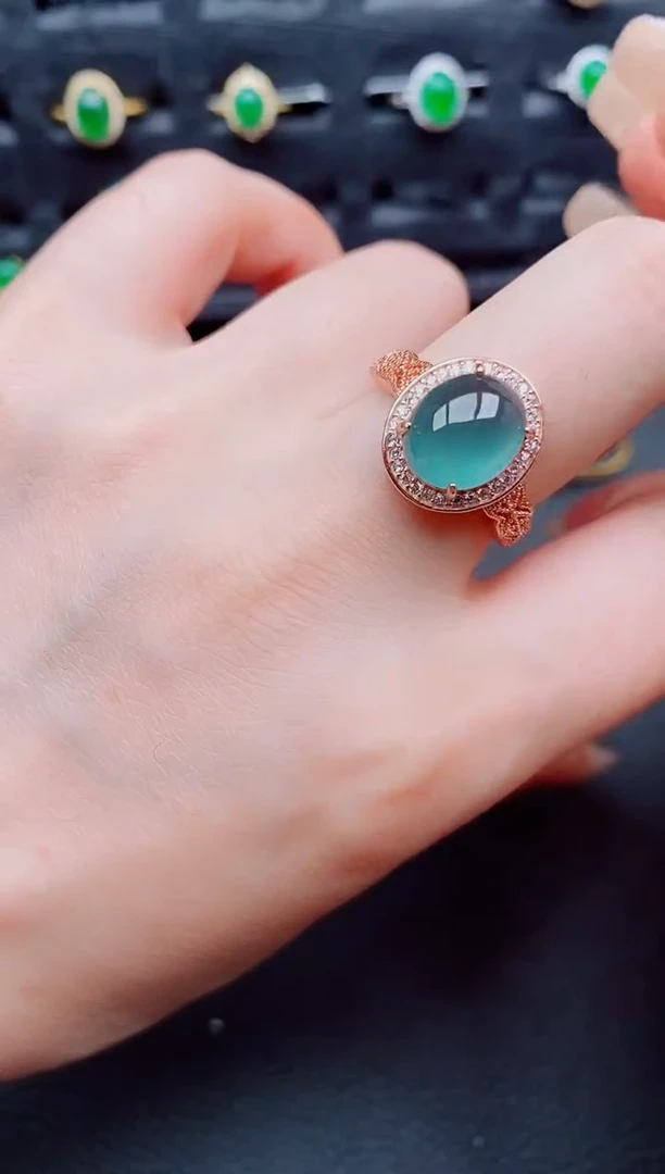 翡翠戒指银S925镶嵌天然a货翡翠205