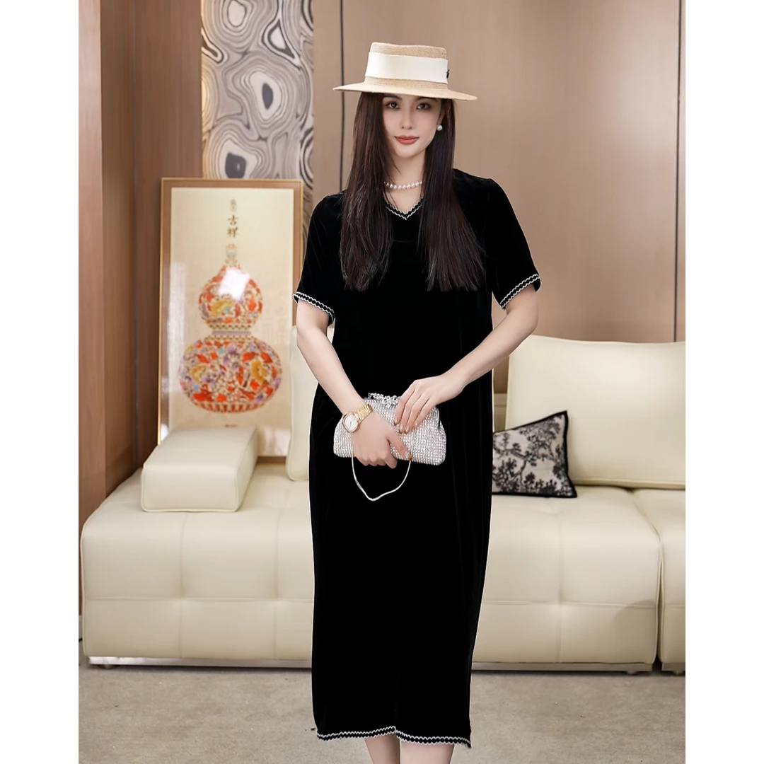 民族风编织V领优雅显瘦夏季复古洋气长款连衣裙A050855