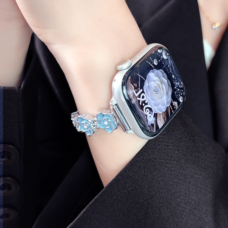 【鎏金山茶花】适用iWatchs10表带苹果手表s9金属女款S8苹果10表带