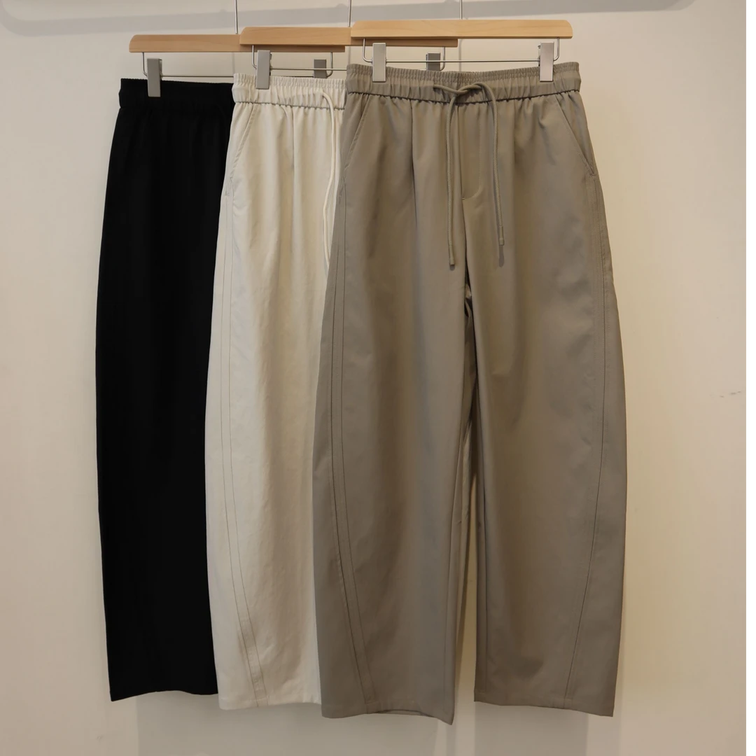 夏季薄款冰感长裤纯色抽绳松紧腰休闲裤简约宽松阔腿裤潮流直筒裤