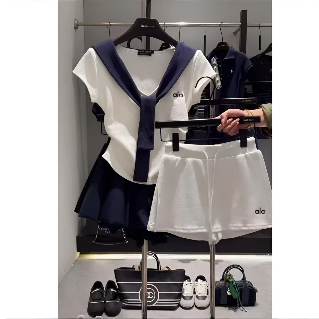 2025新款海军领韩版百搭甜美女童裙裤套装