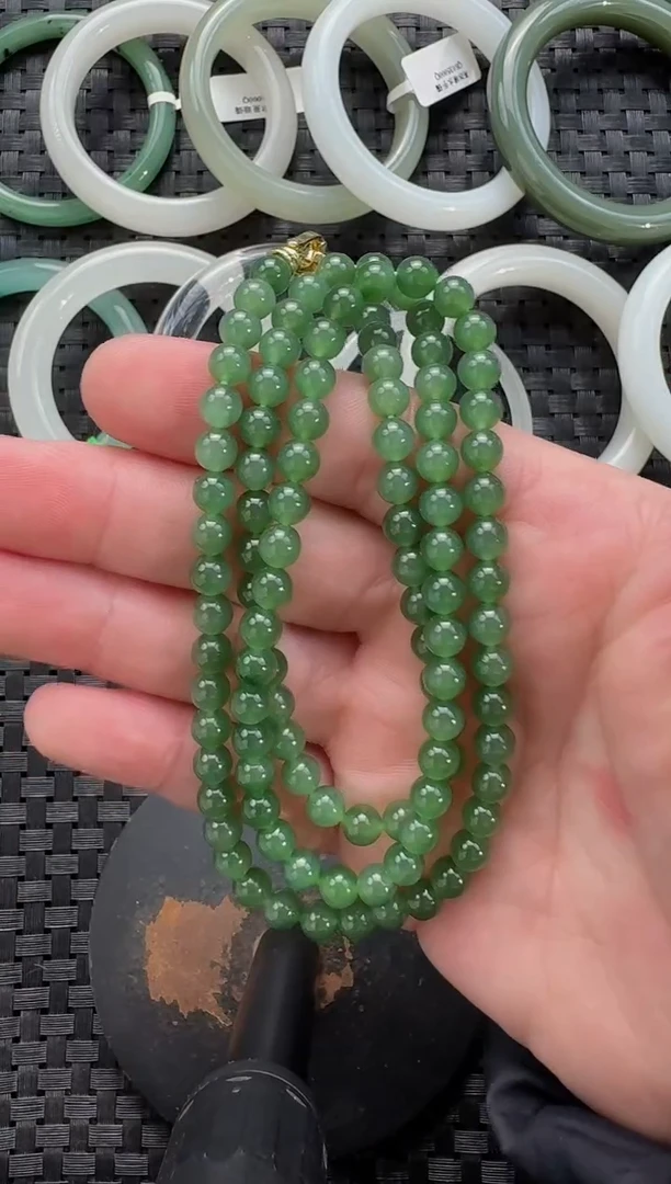 颈饰未镶嵌和田玉6mm碧玉108长链
