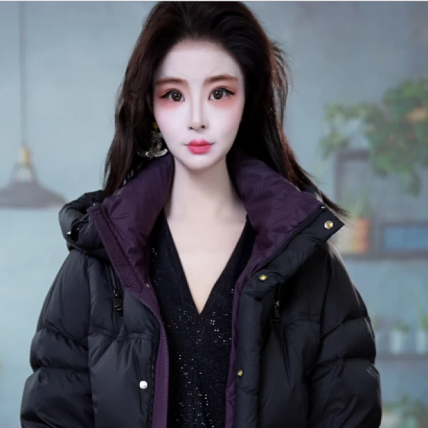 冬季新款洋气时尚百搭撞色加厚连帽羽绒服外套M-4XL