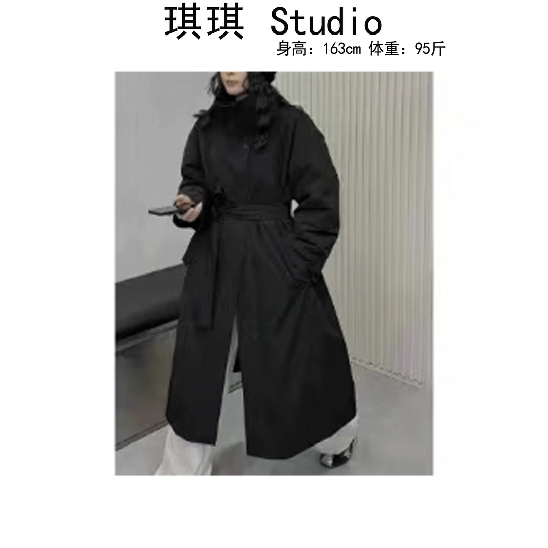 《琪琪家》冬季新款气质时尚宽松显瘦减龄长款风衣羽绒外套8019-2