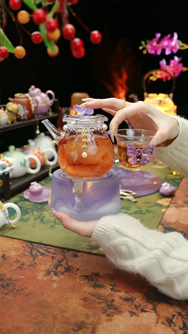 【闪购商品】紫色温茶台+茶壶+链子+杯子