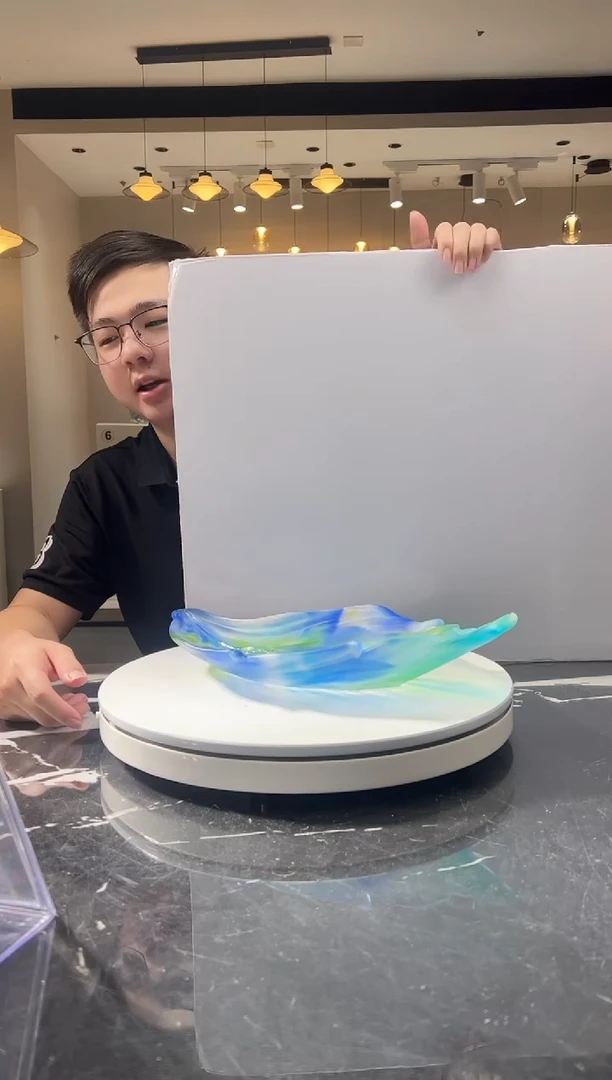 摆件巴比特美学-蓝绿色孔雀羽果盘