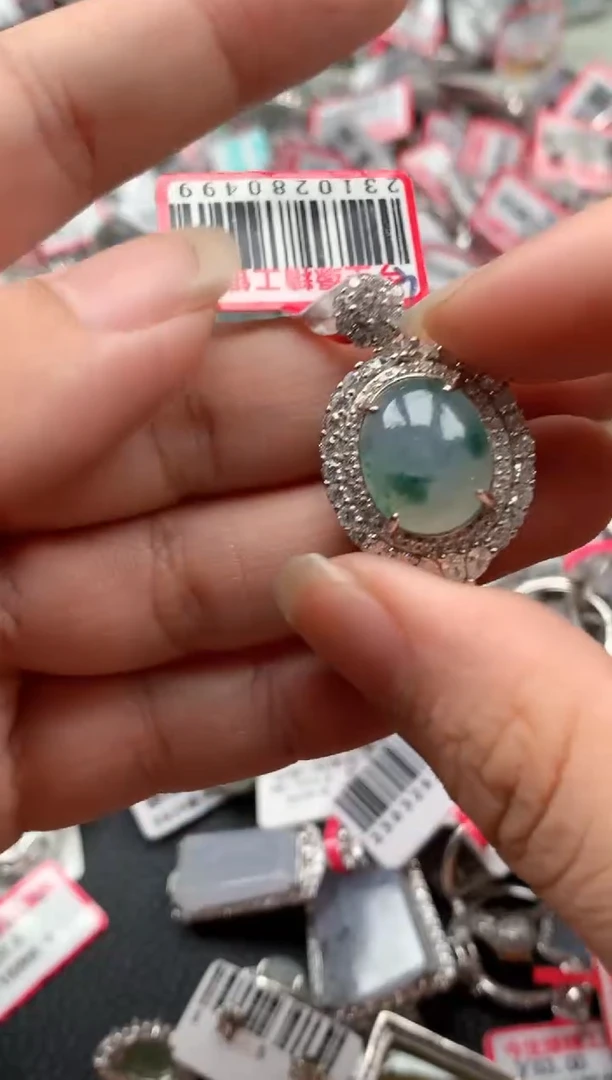 银S925镶嵌戒指翡翠天然A货缅甸翡翠