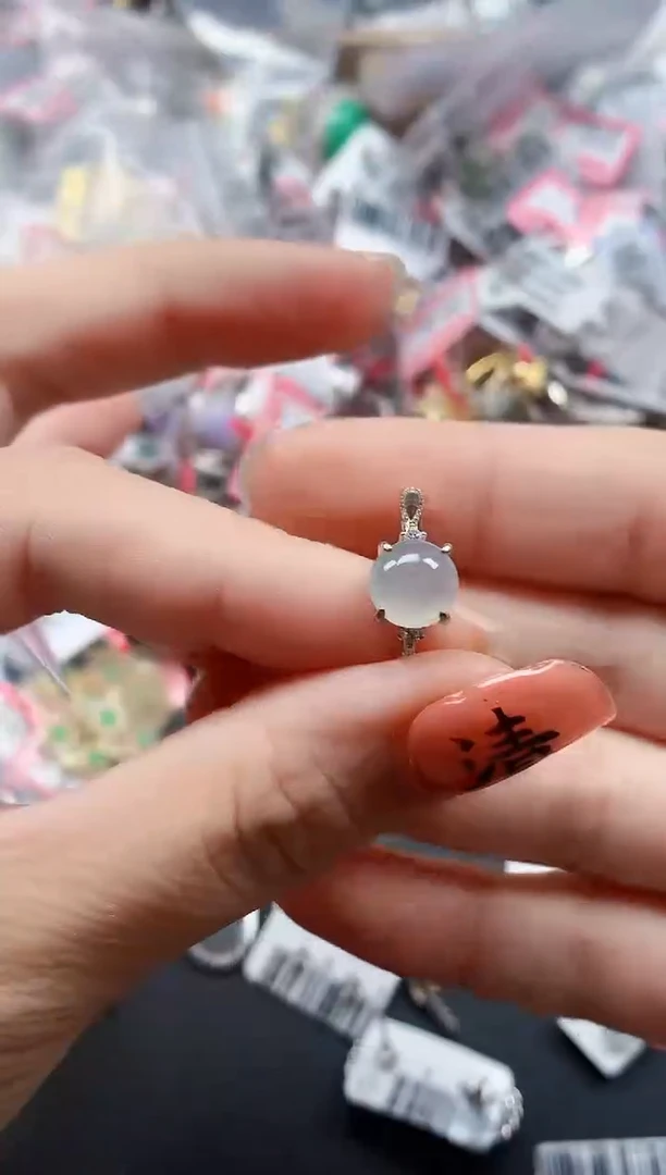 银S925镶嵌戒指翡翠天然A货缅甸翡翠