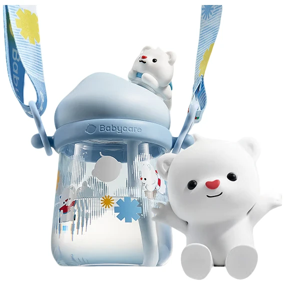 babycare雪顶公仔吸管直饮杯子水壶大水杯-小白熊柔雾蓝550ml